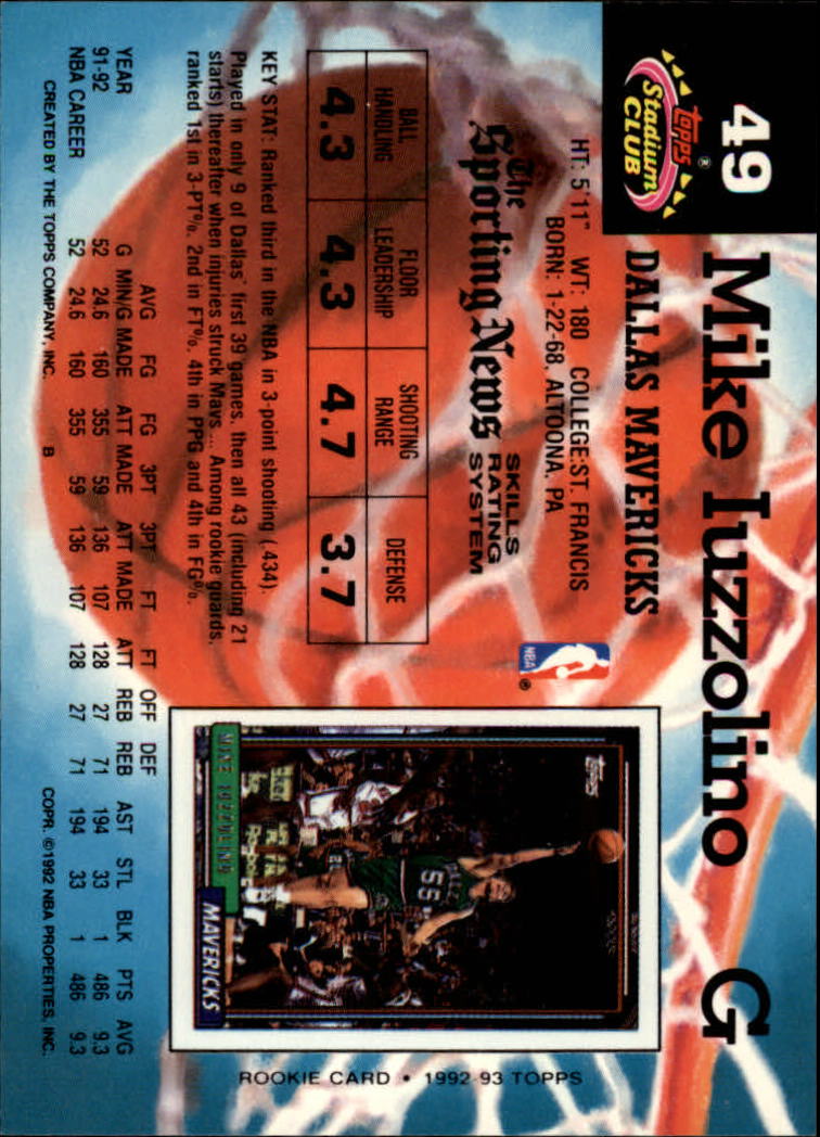 1992-93 Stadium Club #49 Mike Iuzzolino back image