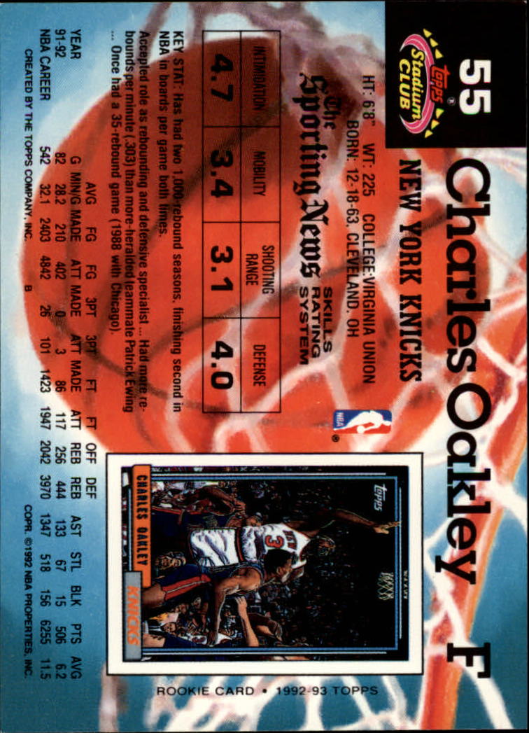 1992-93 Stadium Club #55 Charles Oakley back image