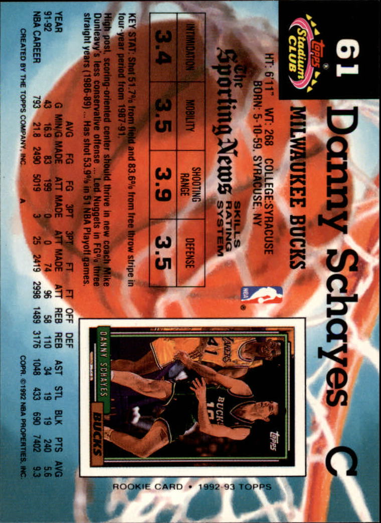 1992-93 Stadium Club #61 Danny Schayes back image