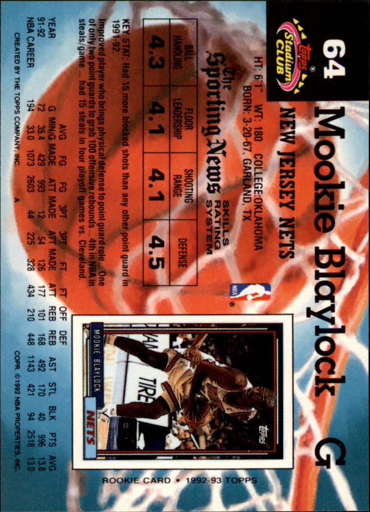 1992-93 Stadium Club #64 Mookie Blaylock back image
