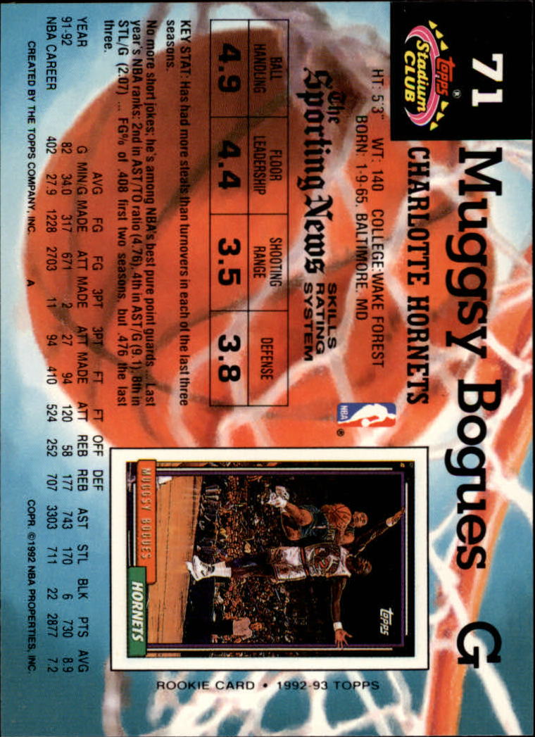 1992-93 Stadium Club #71 Muggsy Bogues back image