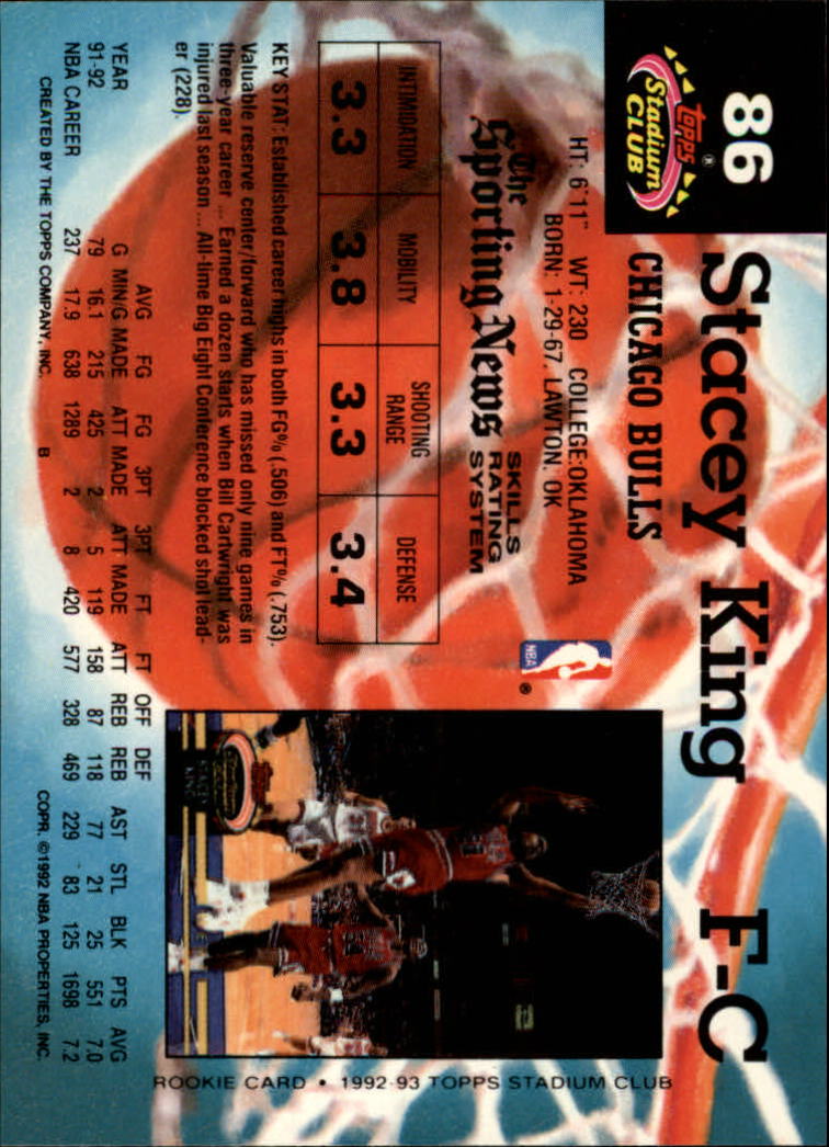 1992-93 Stadium Club #86 Stacey King back image