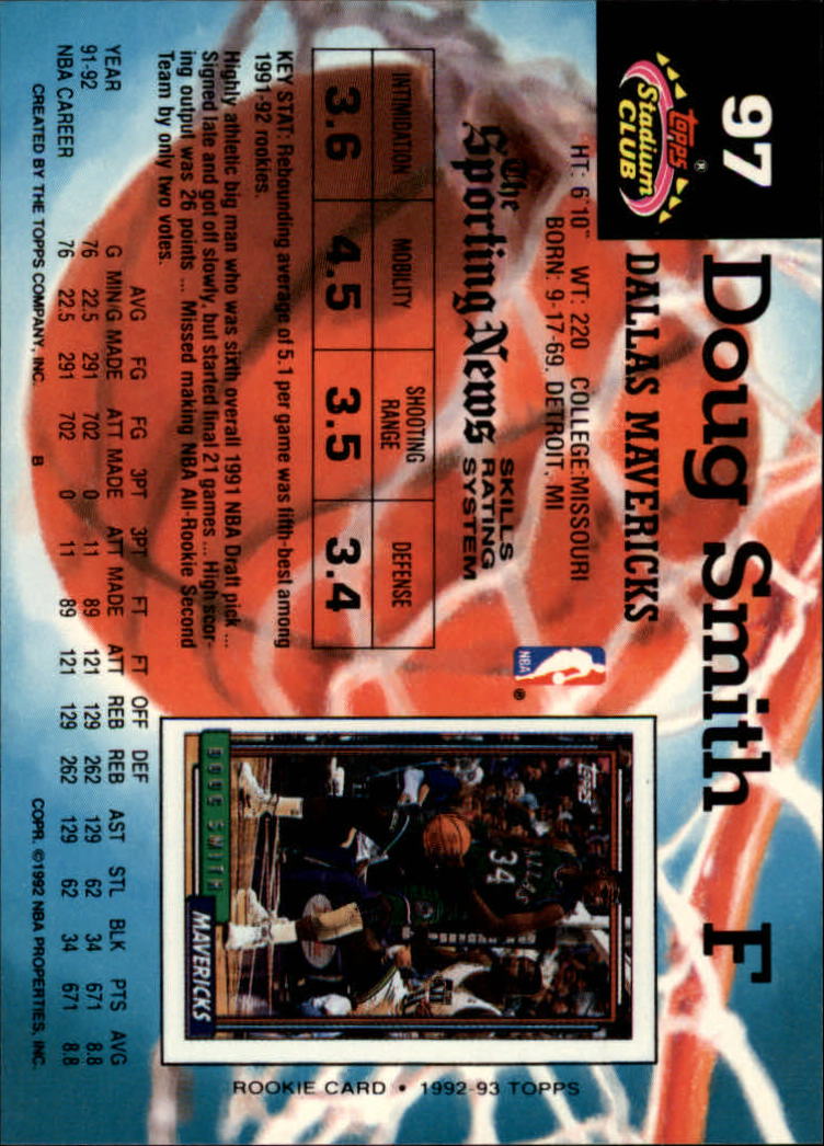 1992-93 Stadium Club #97 Doug Smith back image