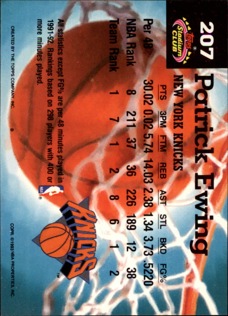 1992-93 Stadium Club #207 Patrick Ewing MC back image