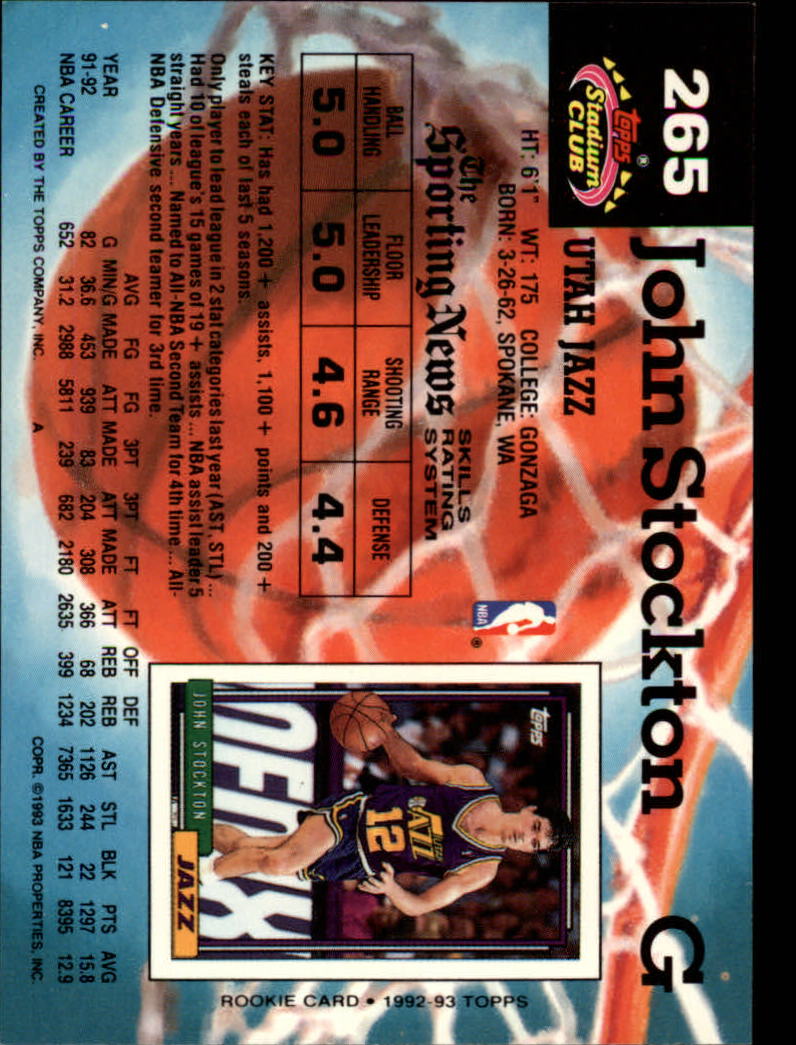 1992-93 Stadium Club #265 John Stockton back image