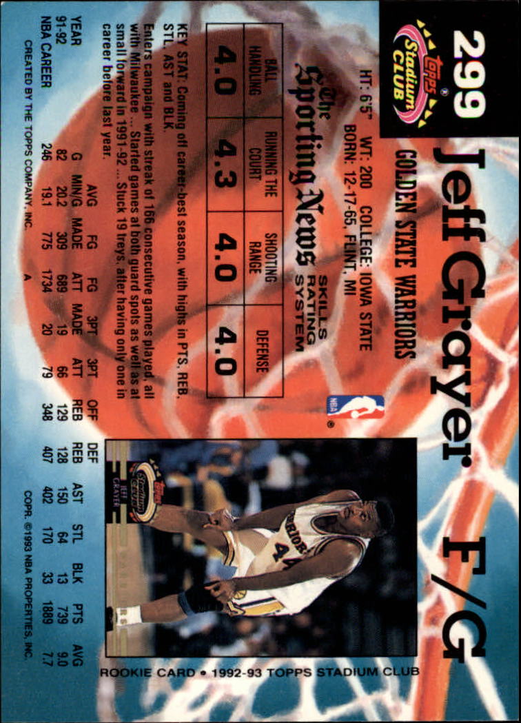 1992-93 Stadium Club #299 Jeff Grayer back image