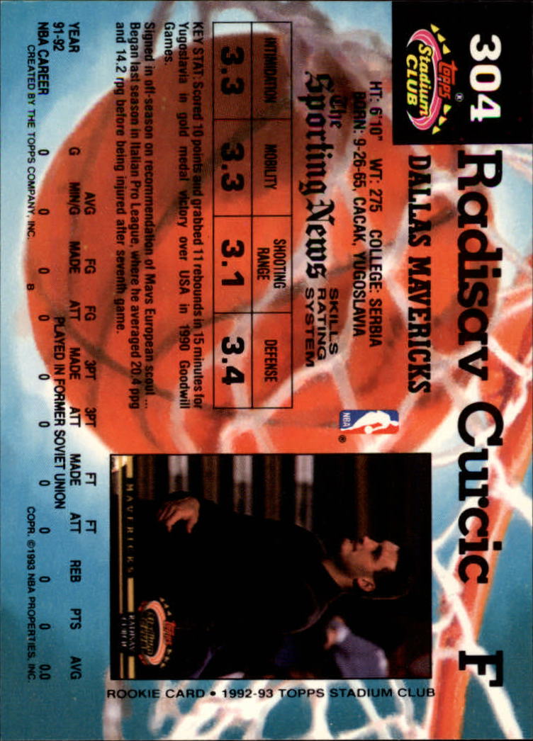 1992-93 Fleer Ultra Radisav Curcic #246 Rookie 