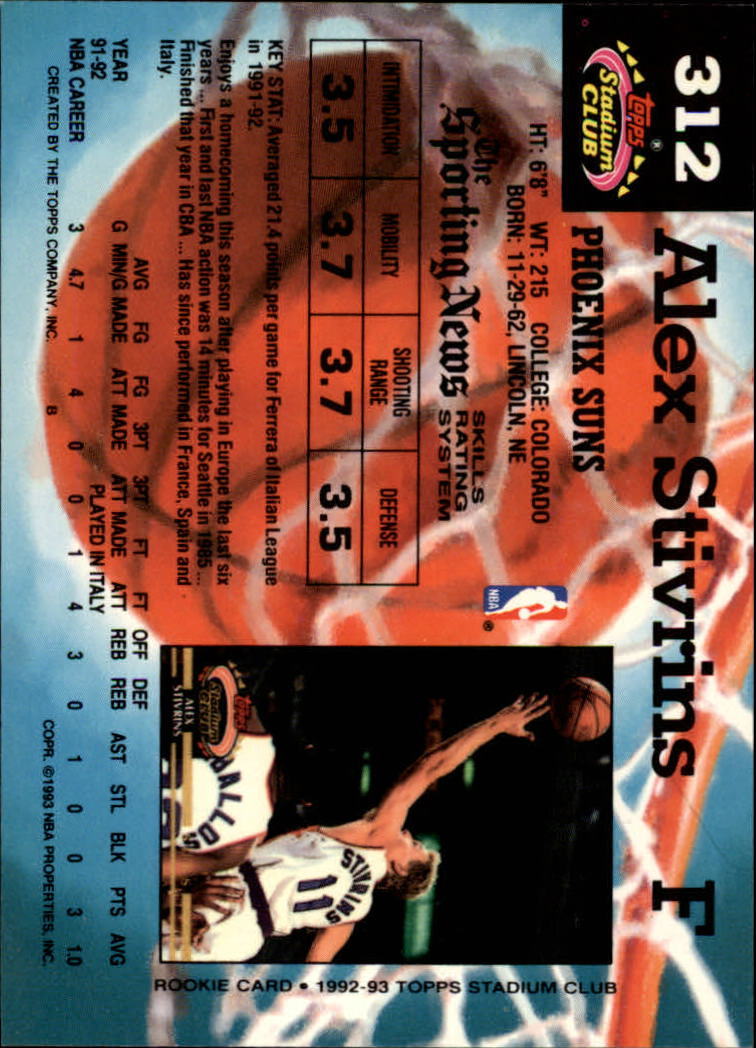 1992-93 Stadium Club #312 Alex Stivrins RC back image