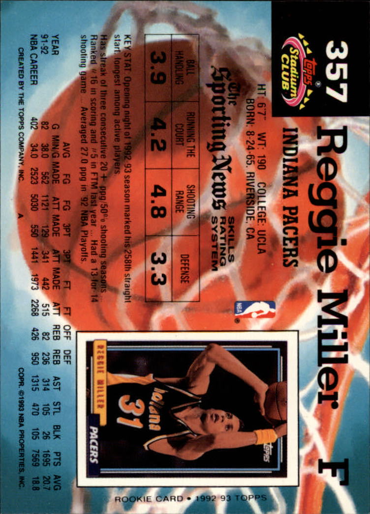 1992-93 Stadium Club #357 Reggie Miller back image
