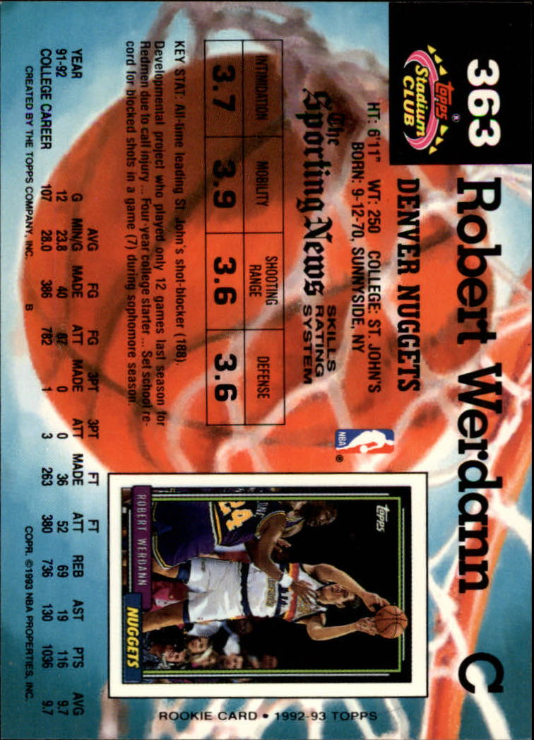1992-93 Stadium Club #363 Robert Werdann UER RC/(Missing '92 Draft Pick ...