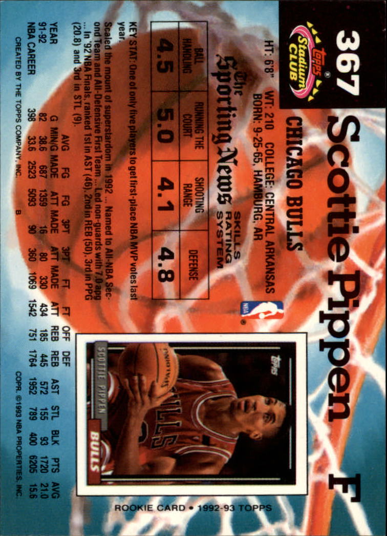 1992-93 Stadium Club #367 Scottie Pippen back image