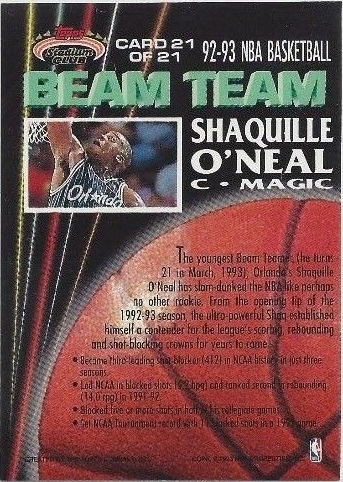 1992-93 Stadium Club Beam Team #21 Shaquille O'Neal back image