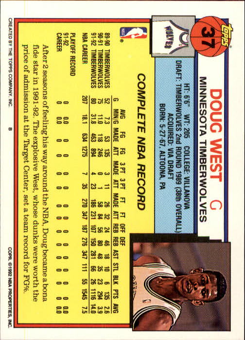 1992-93 Topps #37 Doug West back image