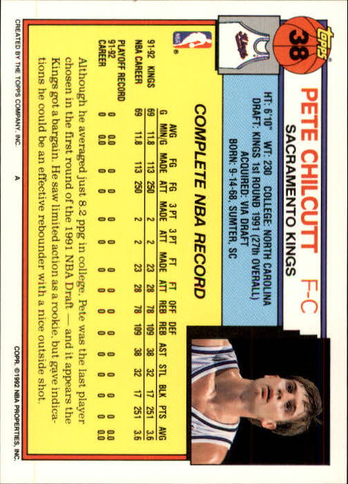 1992-93 Topps #38 Pete Chilcutt back image