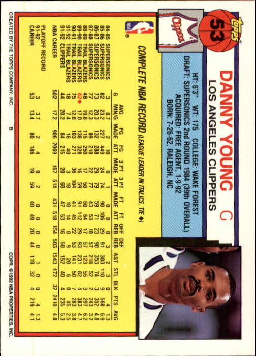 1992-93 Topps #53 Danny Young back image
