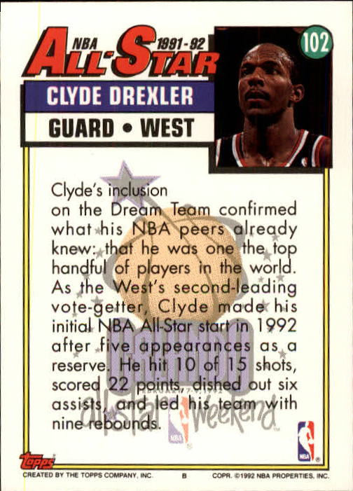1992-93 Topps #102 Clyde Drexler AS back image