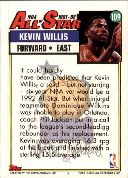 1992-93 Topps #109 Kevin Willis AS back image