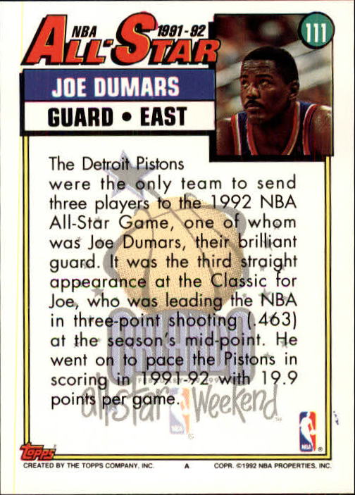 1992-93 Topps #111 Joe Dumars AS back image
