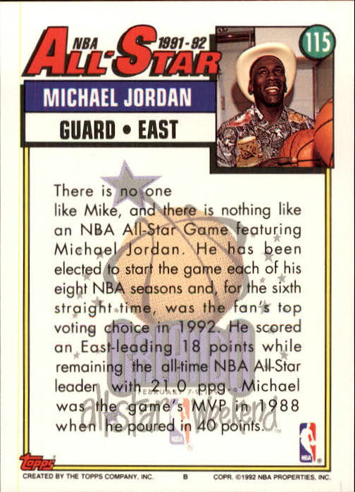 1992-93 Topps #115 Michael Jordan AS back image