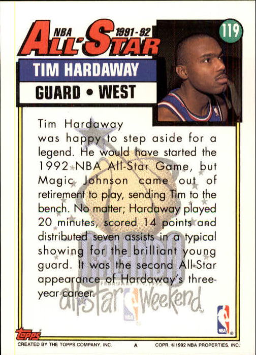 1992-93 Topps #119 Tim Hardaway AS back image
