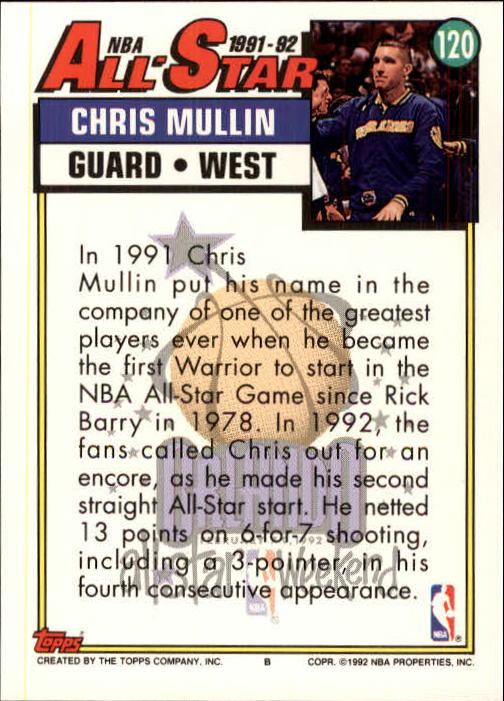 1992-93 Topps #120 Chris Mullin AS back image