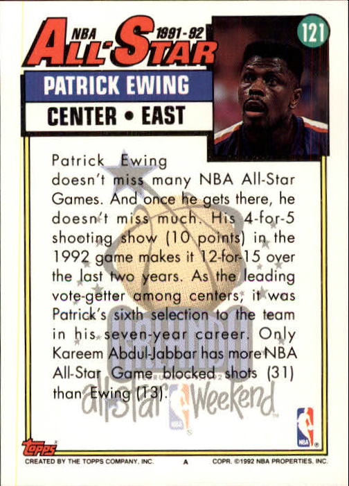1992-93 Topps #121 Patrick Ewing AS back image