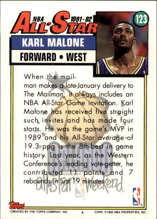 1992-93 Topps #123 Karl Malone AS back image