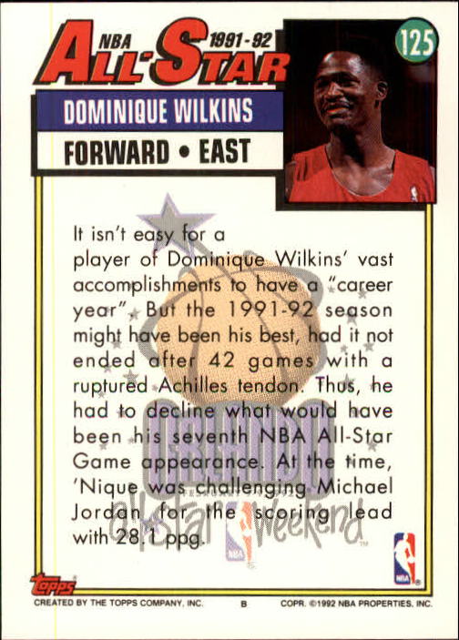 1992-93 Topps #125 Dominique Wilkins AS back image
