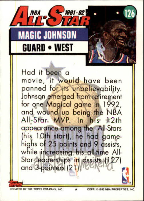 1992-93 Topps #126 Magic Johnson AS back image