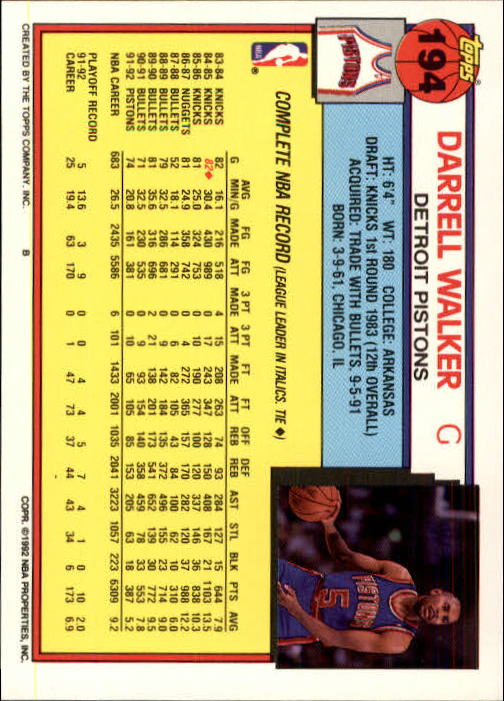1992-93 Topps #194 Darrell Walker back image