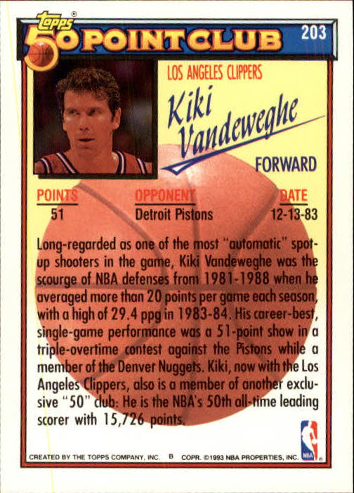 1992-93 Topps #203 Kiki Vandeweghe 50P back image
