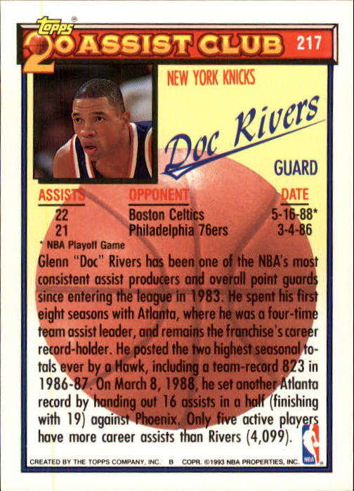 1992-93 Topps #217 Doc Rivers 20A back image