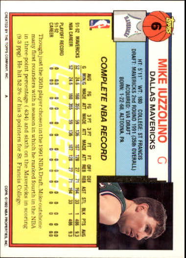 1992-93 Topps Gold #6 Mike Iuzzolino back image