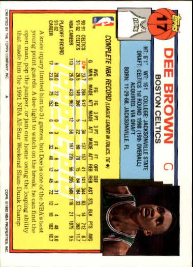 1992-93 Topps Gold #17 Dee Brown back image