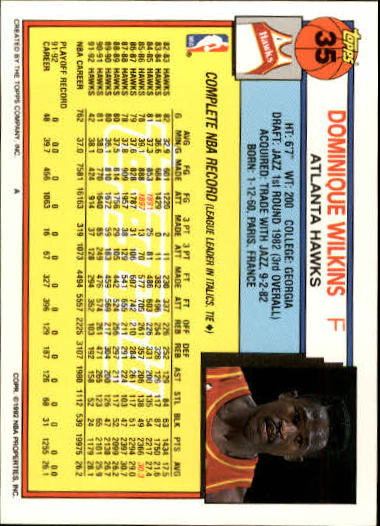 1992-93 Topps Gold #35 Dominique Wilkins back image