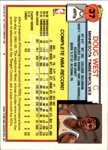 1992-93 Topps Gold #37 Doug West back image