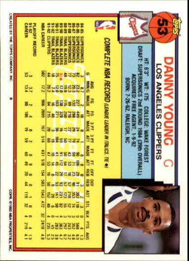 1992-93 Topps Gold #53 Danny Young back image