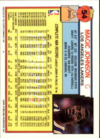 1992-93 Topps Gold #54 Magic Johnson back image