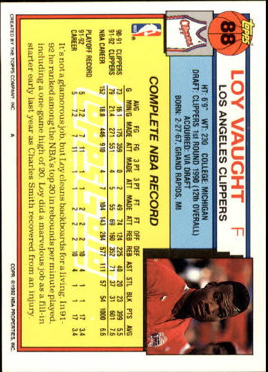 1992-93 Topps Gold #88 Loy Vaught back image