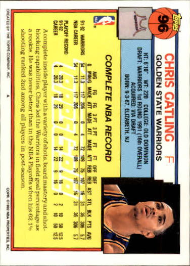 1992-93 Topps Gold #96 Chris Gatling back image