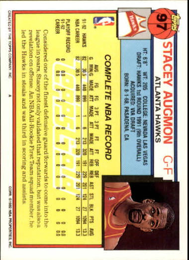 1992-93 Topps Gold #97 Stacey Augmon back image