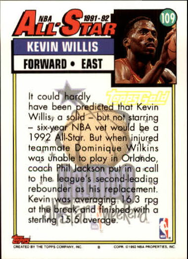 1992-93 Topps Gold #109 Kevin Willis AS back image