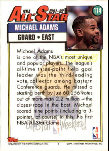 1992-93 Topps Gold #114 Michael Adams AS back image