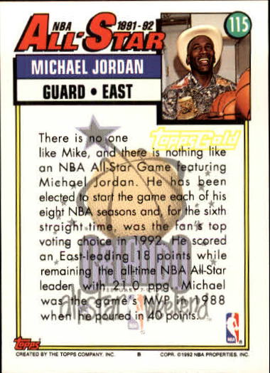 1992-93 Topps Gold #115 Michael Jordan AS back image