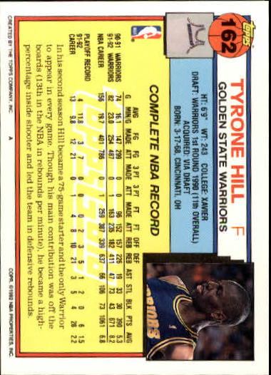 1992-93 Topps Gold #162 Tyrone Hill back image
