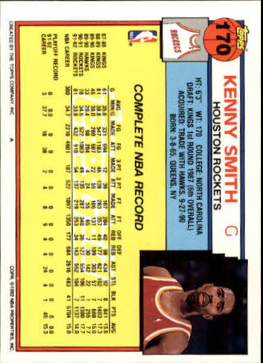 1992-93 Topps Gold #170 Kenny Smith back image