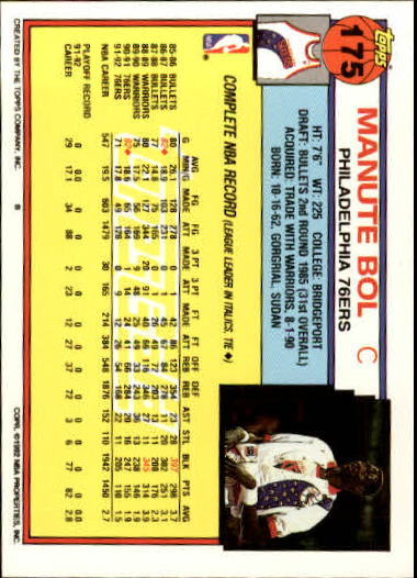 1992-93 Topps Gold #175 Manute Bol back image