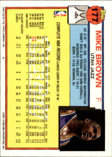1992-93 Topps Gold #177 Mike Brown back image