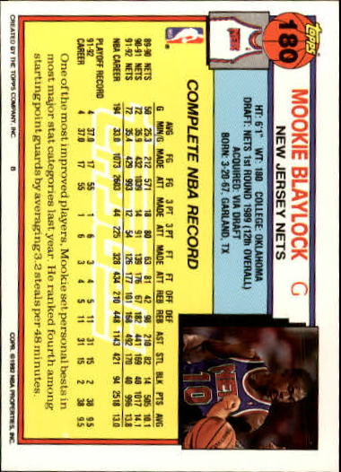 1992-93 Topps Gold #180 Mookie Blaylock back image