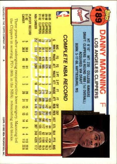 1992-93 Topps Gold #189 Danny Manning back image